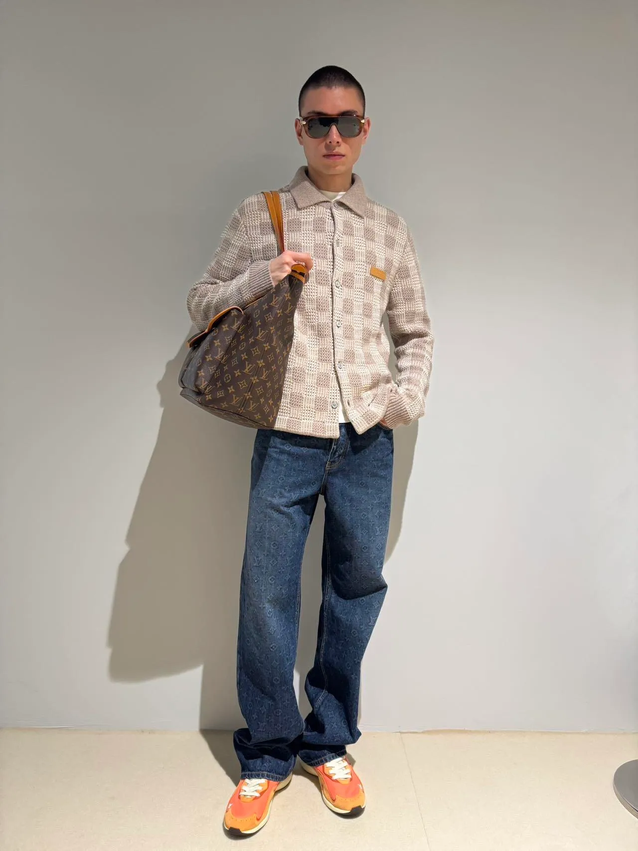 Louis Vuitton/Louis Vuitton tweed plaid jacquard knitted cardigan